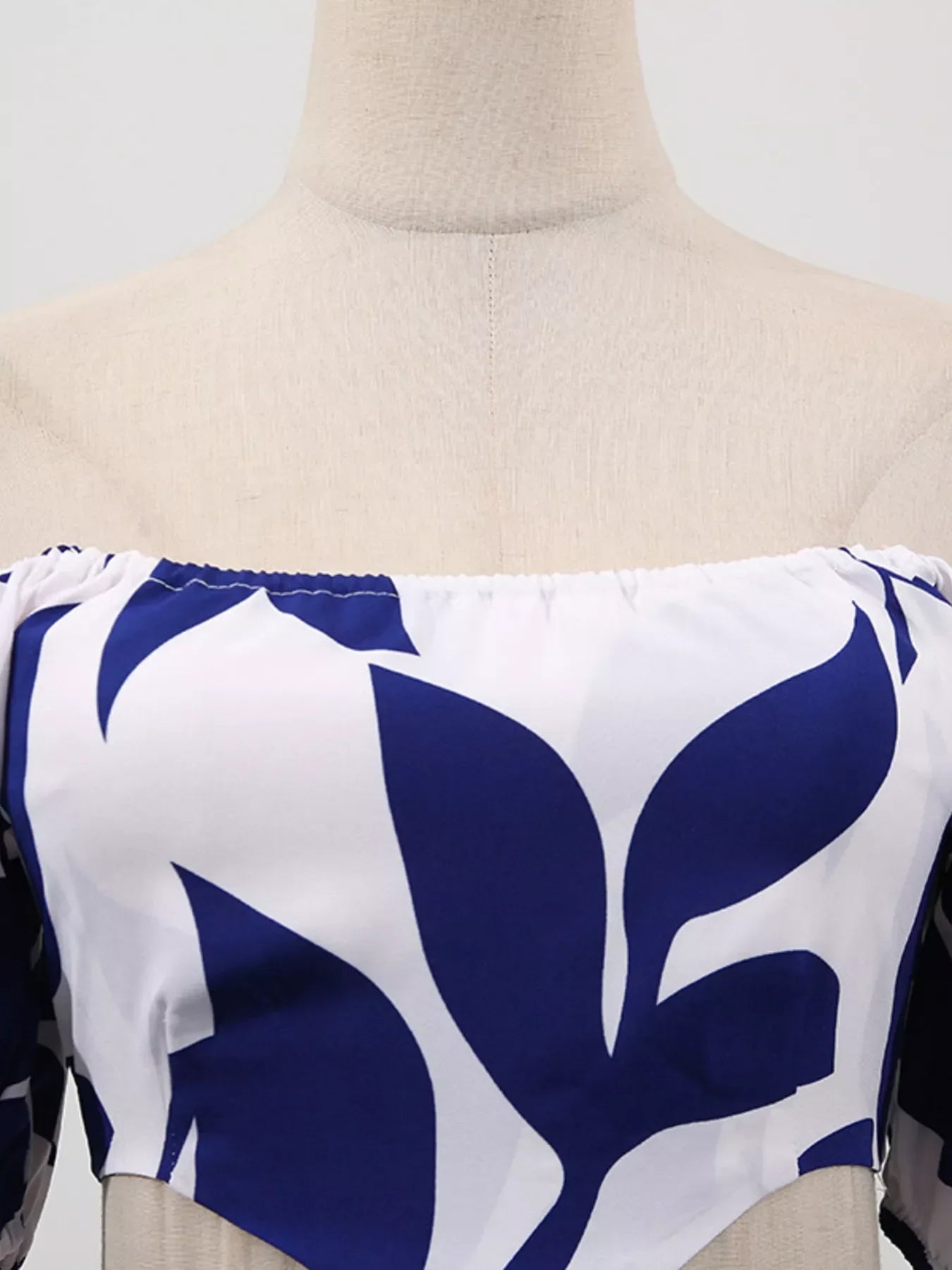 Off-Shoulder Cutout Leaf Print Dress