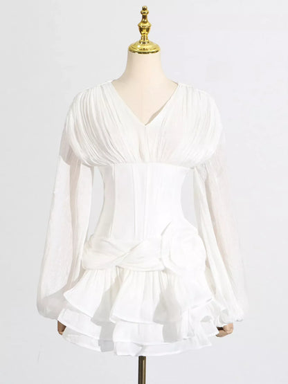 Ruffle Balloon Sleeve Mini Dress