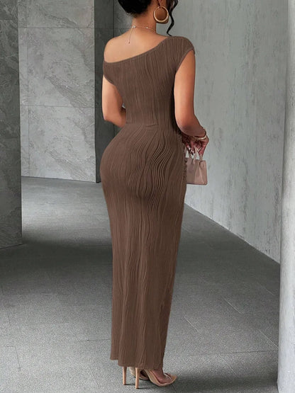 Textured Single Shoulder Maxi Dress