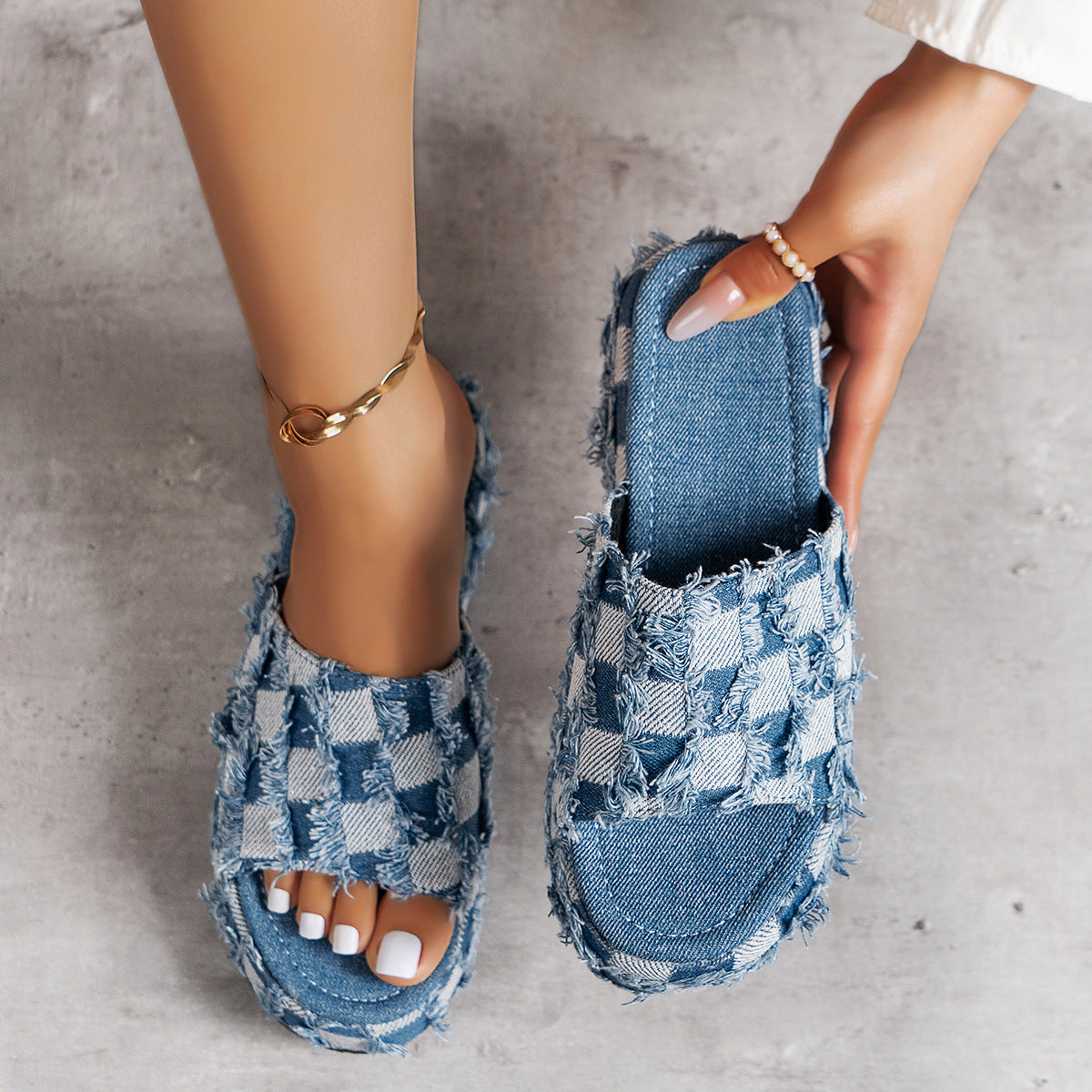 Plaid PU Leather Platform Sandals - MONLANE