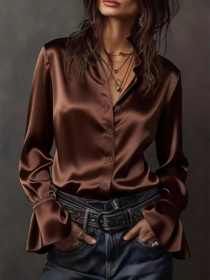 Button Up Flounce Sleeve Shirt