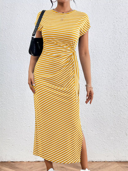 Striped Tie Side Casual Midi Dress