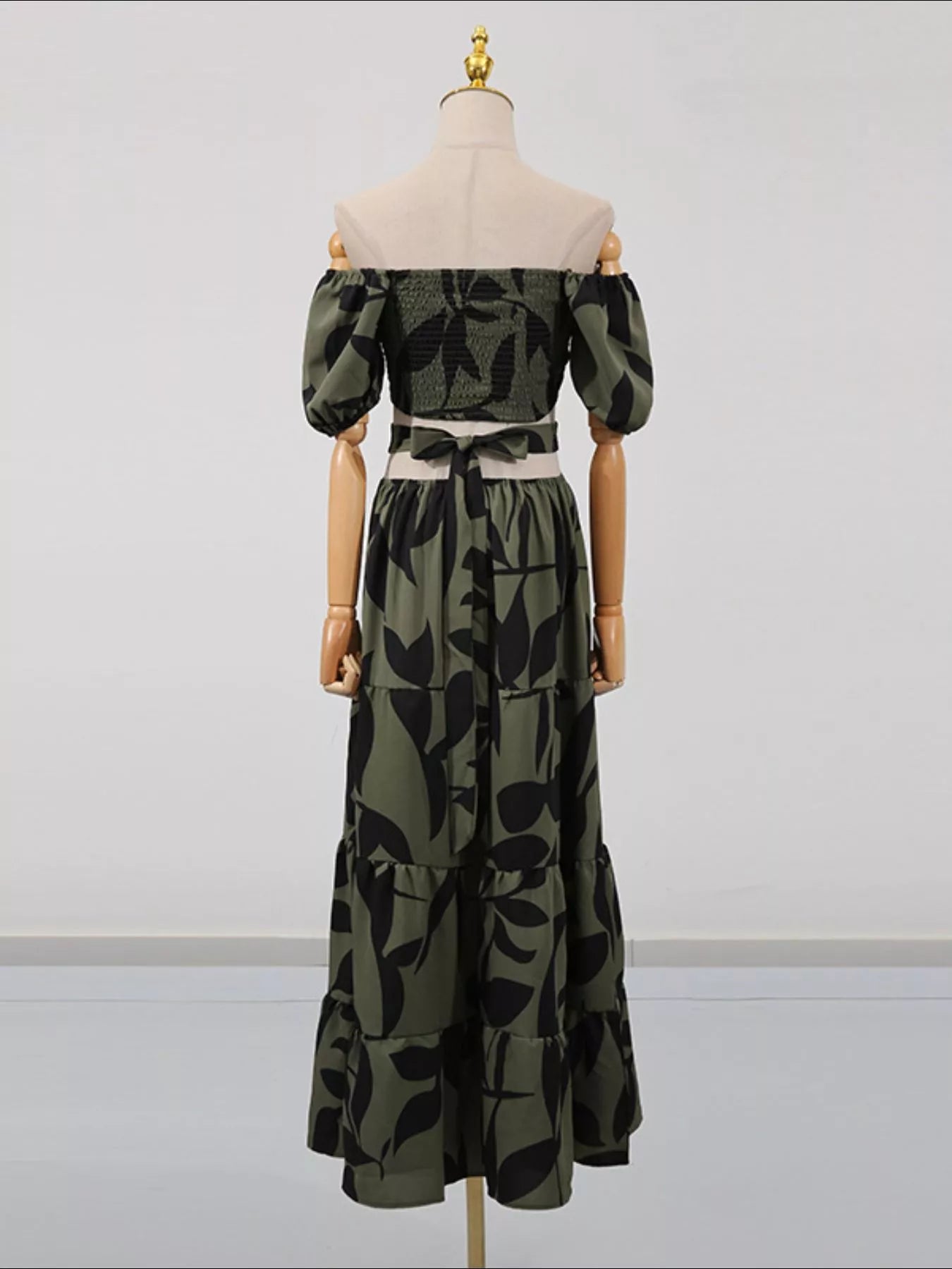 Off-Shoulder Cutout Leaf Print Dress