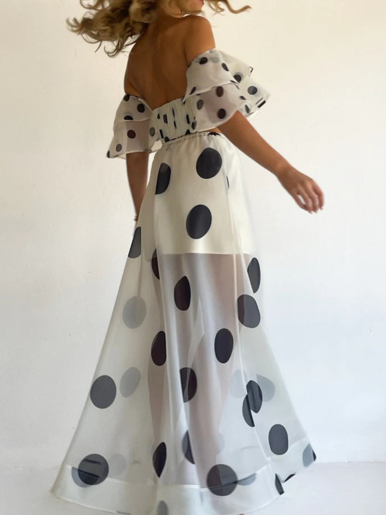 Polka Dot Ruffle Crop Top and Skirt Set