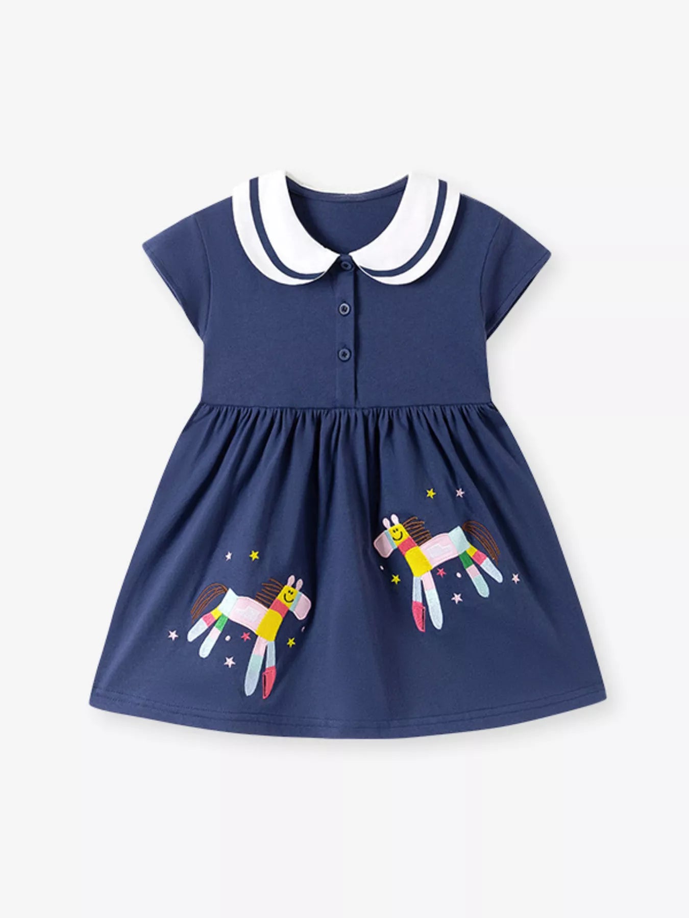 Children's Horse Embroidered Collar Dress