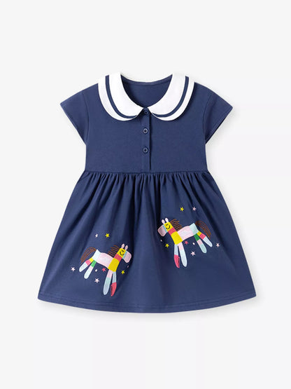 Children's Horse Embroidered Collar Dress