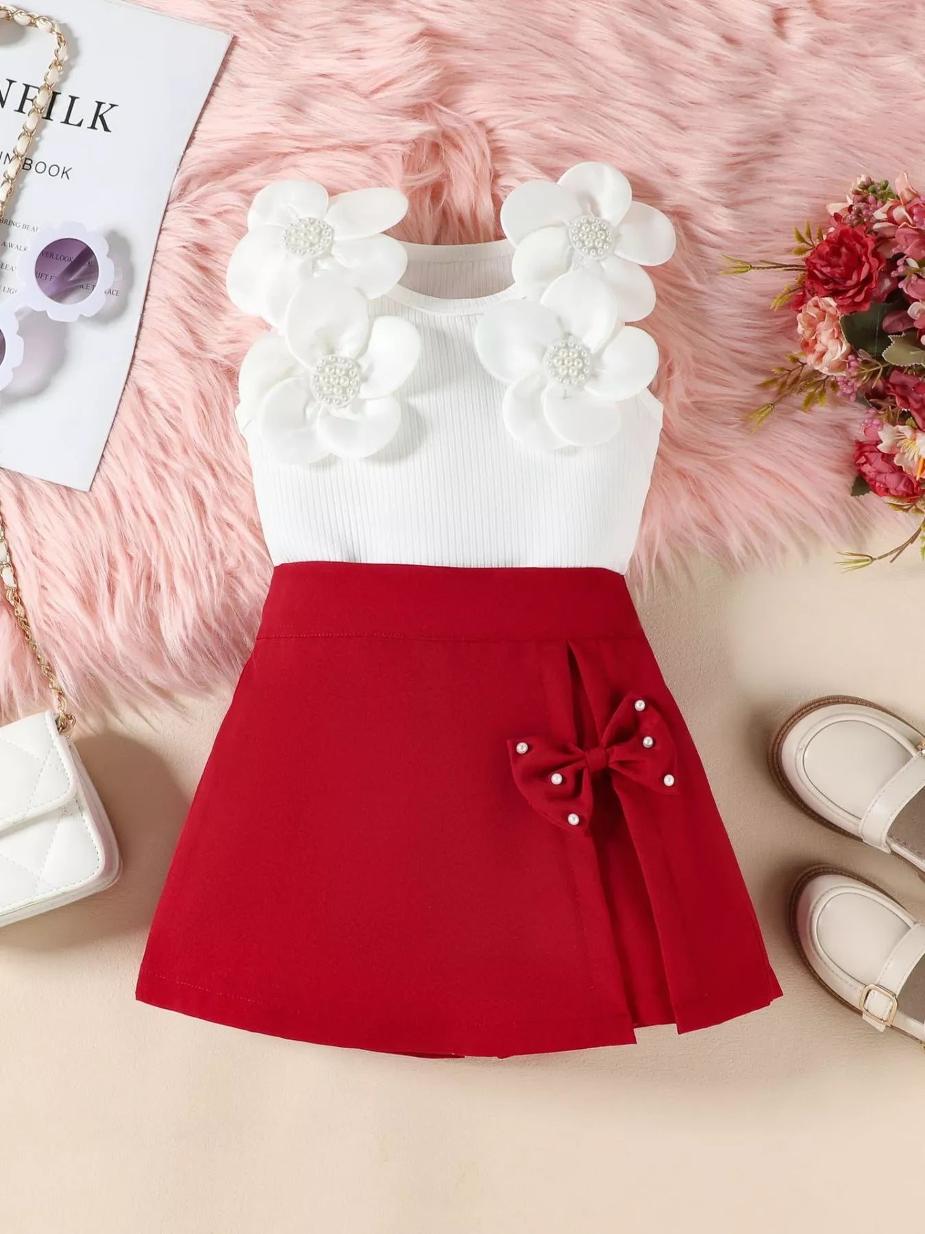 Children's Floral Top & Bow Skirt Set