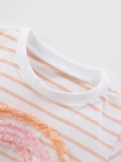 Children's Rainbow Striped Ruffle Trim Tee and Shorts Set