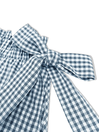 Asymmetric Gingham Bow Tie Sleeveless Top