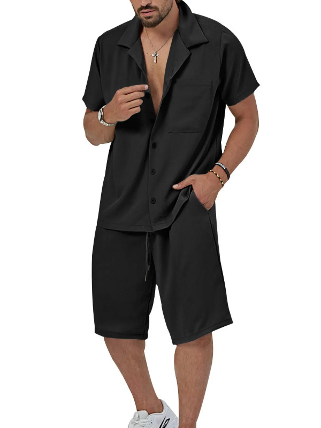 Men's Button Up Short Sleeve Shirt and Shorts Set