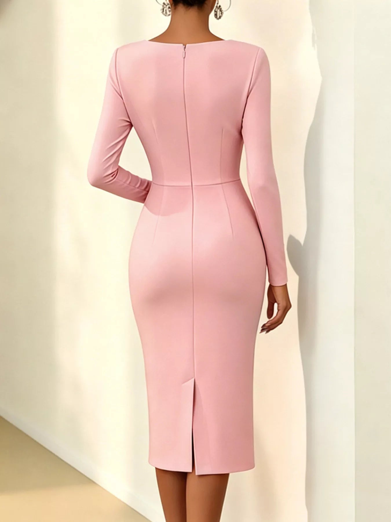 Rose Embellished Asymmetrical Neck Midi Dress