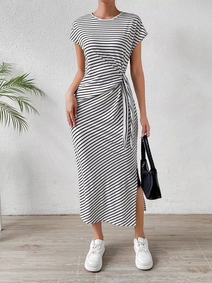 Striped Tie-Waist Midi Dress