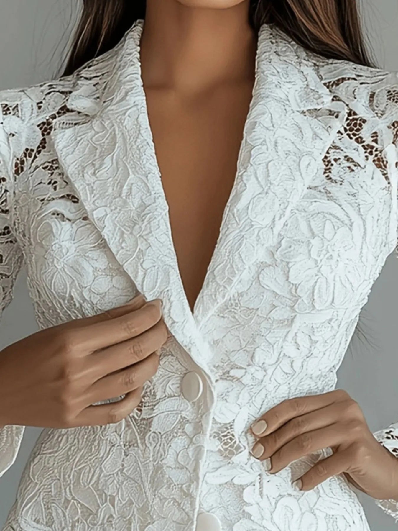 Floral Lace Single-Breasted Blazer 