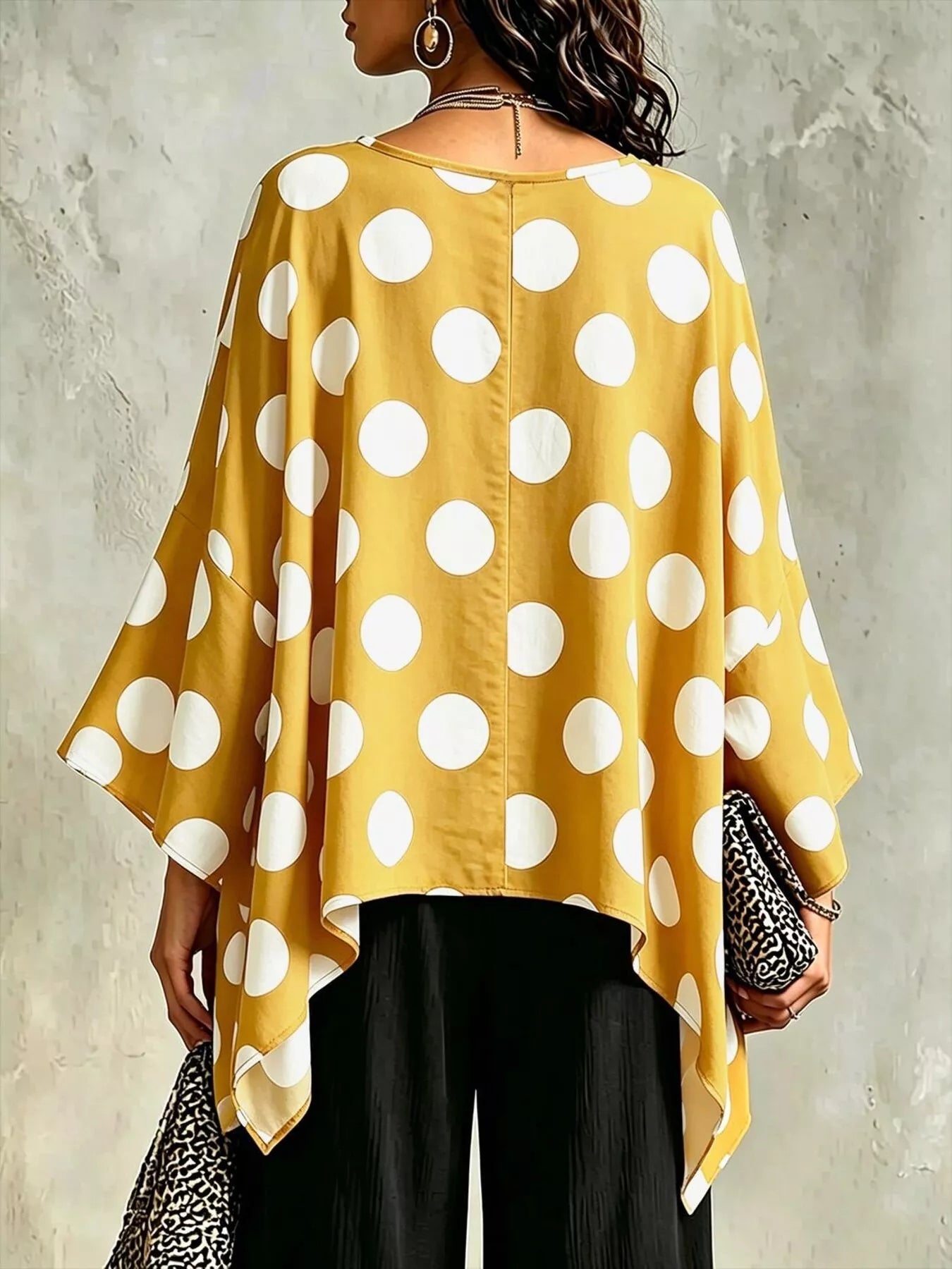 Polka Dot Asymmetrical Hem Blouse