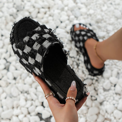 Plaid PU Leather Platform Sandals - MONLANE