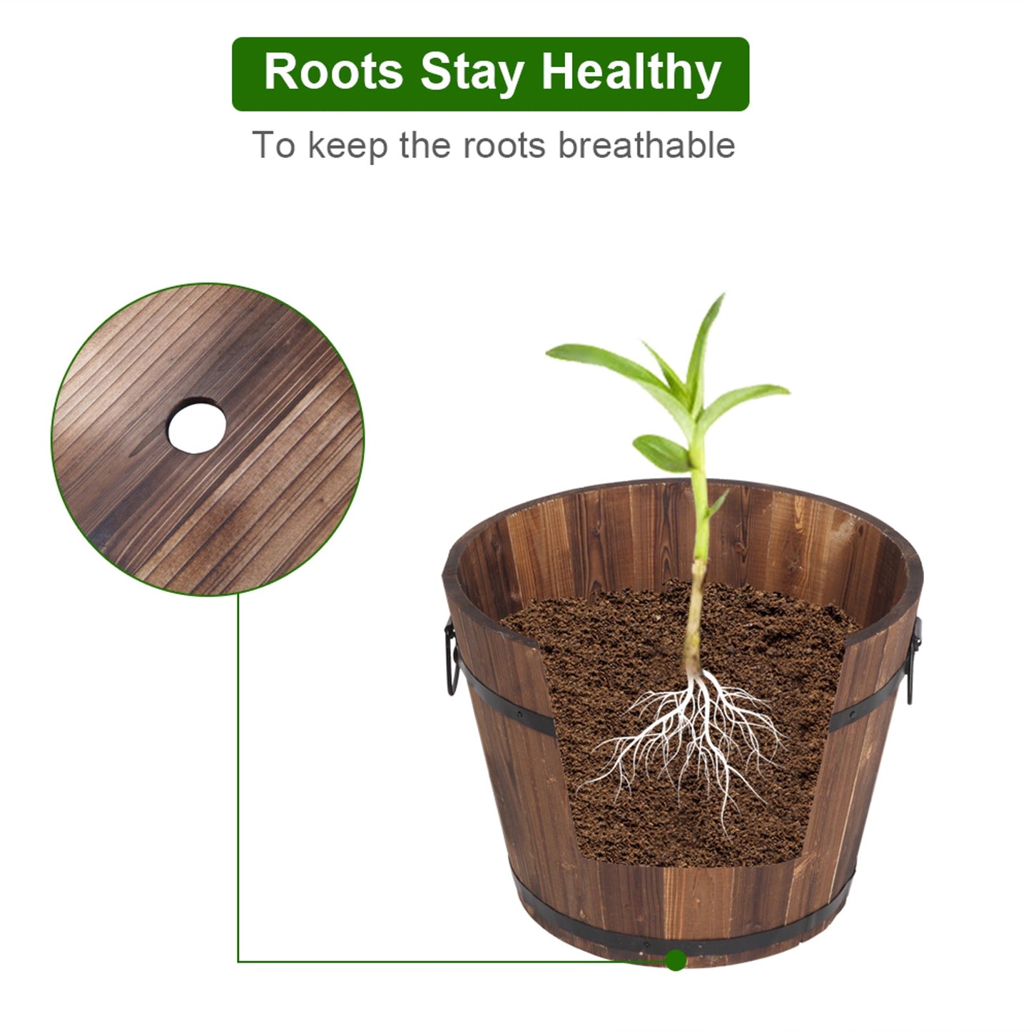 Outdoor Reinforced and Anticorrosive Wooden Pot Set