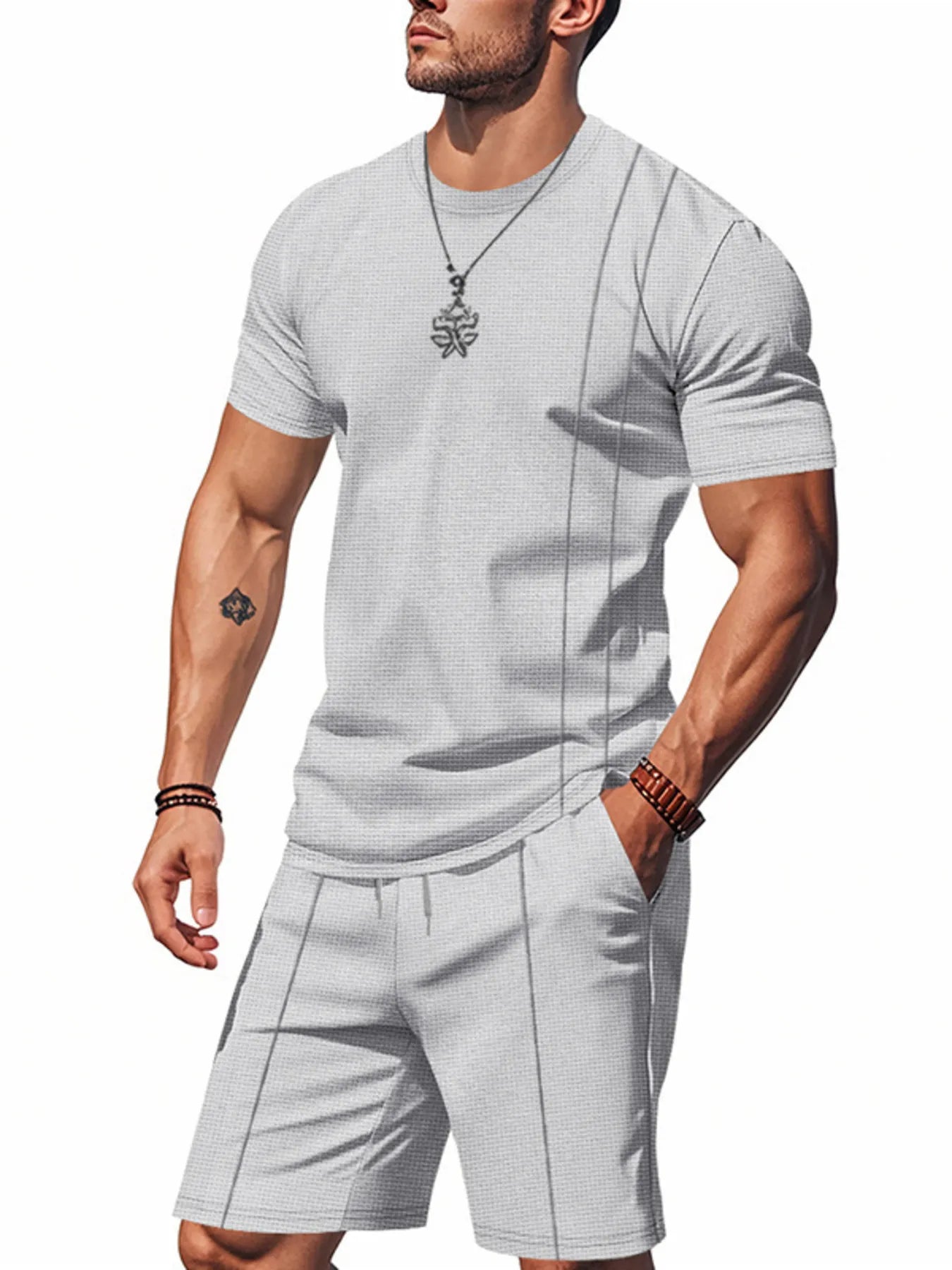 Men's Round Neck Short Sleeve Top and Shorts Set