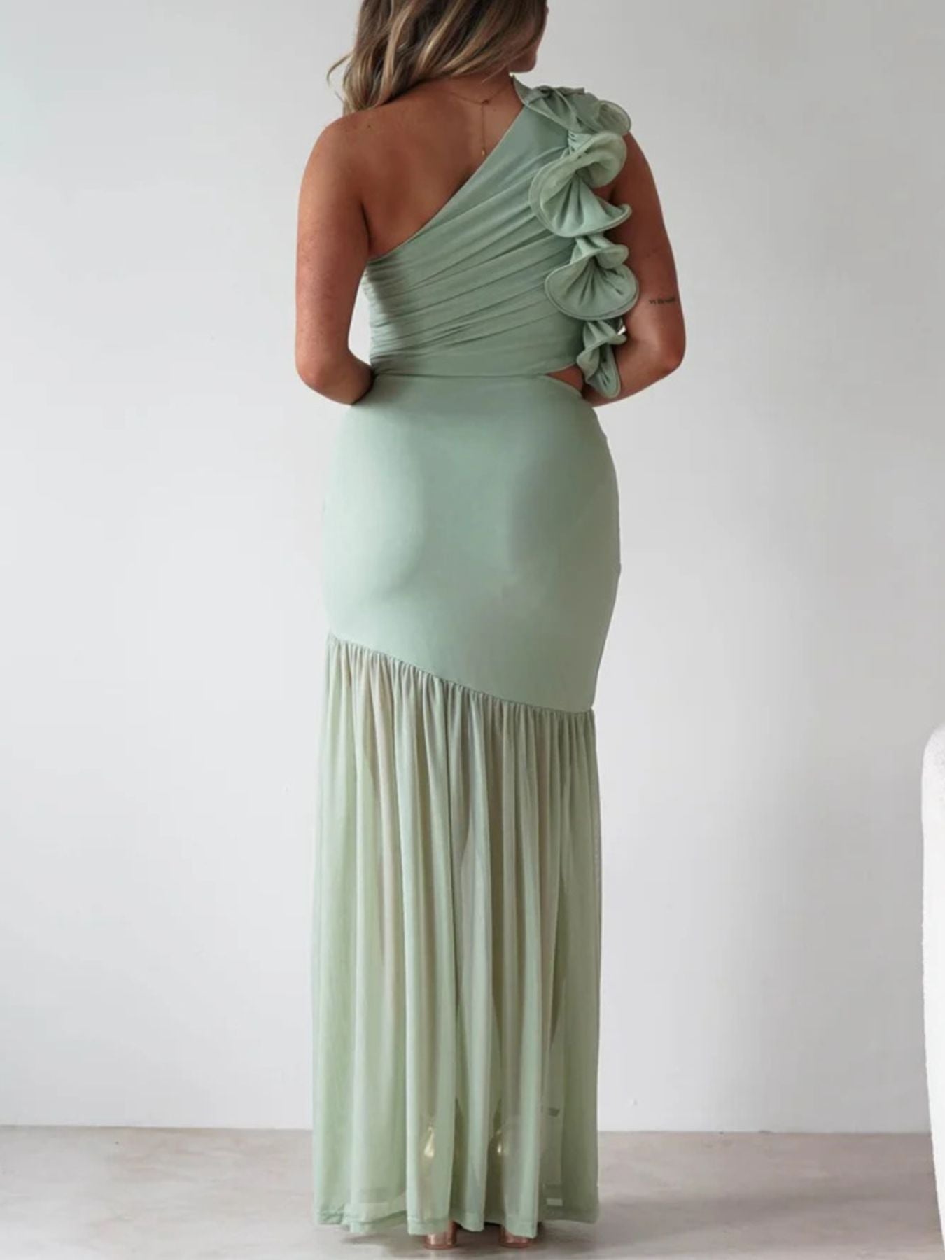 One-Shoulder Ruffle Trim Dress