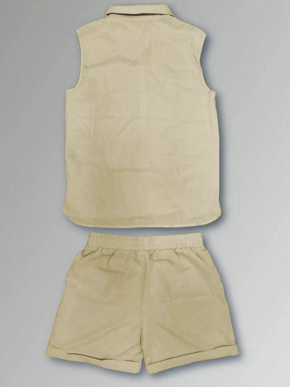 Men's Plus Size Casual Button Up Vest & Shorts Set