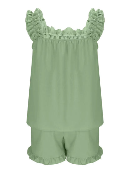 Ruffle Trim Sleeveless Top and Shorts Set