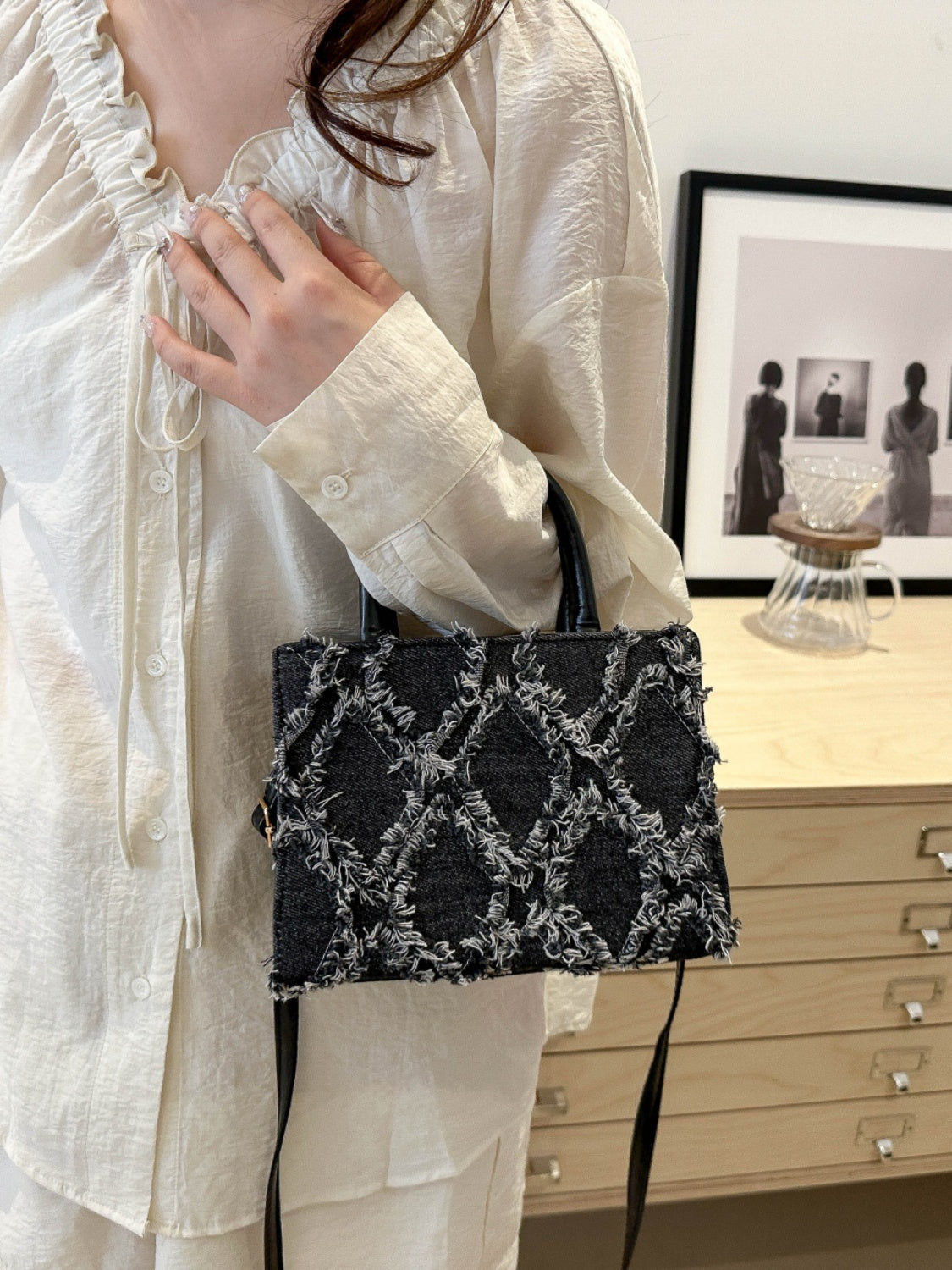Raw Hem Denim Handbag - MONLANE
