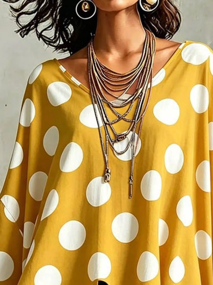 Polka Dot Asymmetrical Hem Blouse