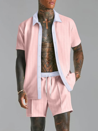 Men's Full Size Detailed Top and Shorts Set