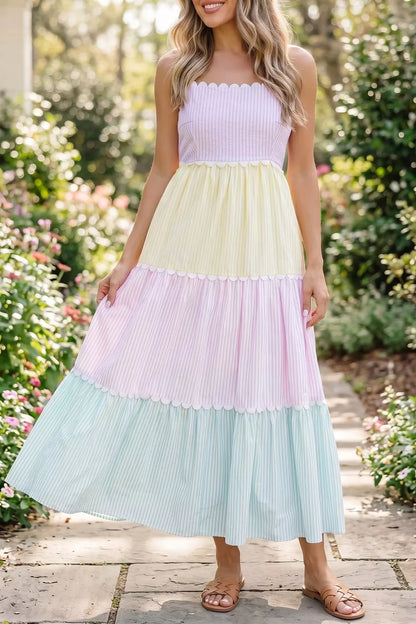 Striped Colorblock Long Dress