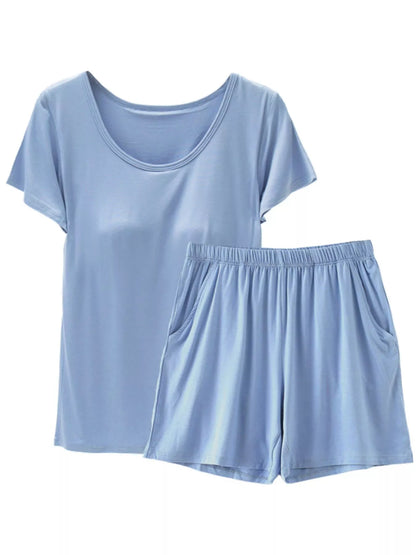 Plus Size Padded Modal Short Sleeve T-Shirt and Shorts Set