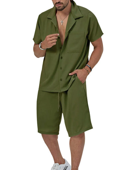 Men's Button Up Short Sleeve Shirt and Shorts Set