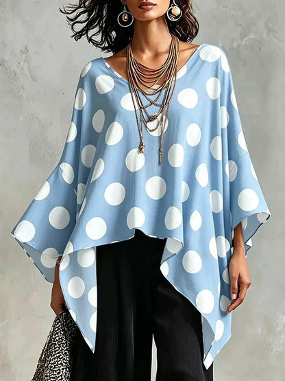 Polka Dot Asymmetrical Hem Blouse