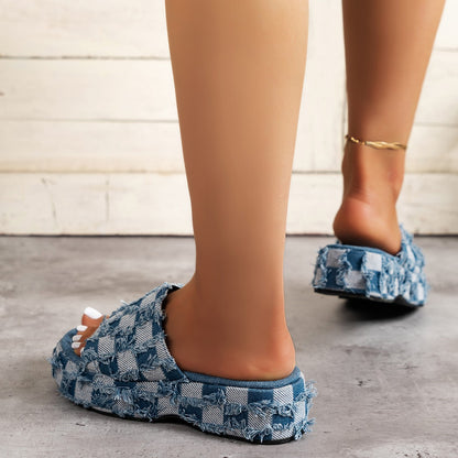 Plaid PU Leather Platform Sandals - MONLANE