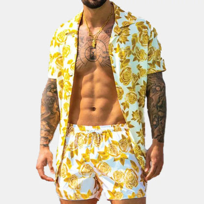 Men's Button Up Shirt and Shorts Set