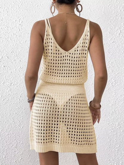 Crochet Knit V-Neck Cover-Up Dress