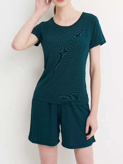 Plus Size Padded Round Neck Modal T-Shirt and Shorts Set
