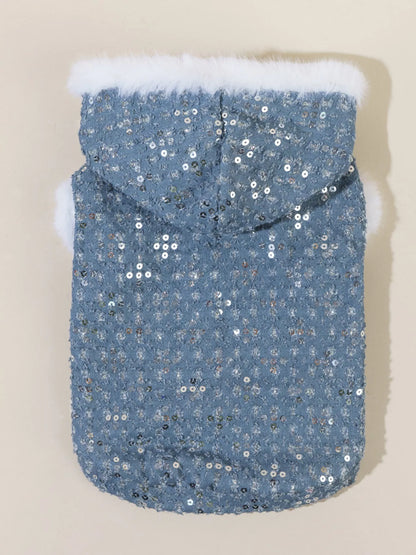 Sequin Pet Coat with Fur Trim