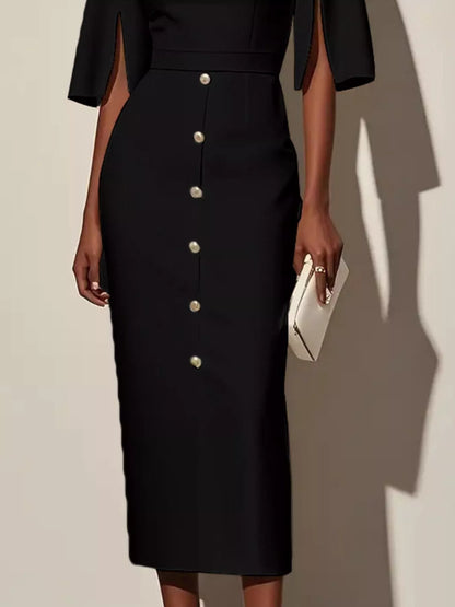 Slit Sleeve Midi Dress