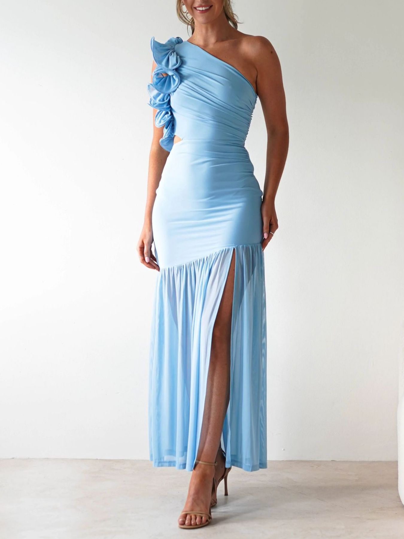 One-Shoulder Ruffle Trim Dress
