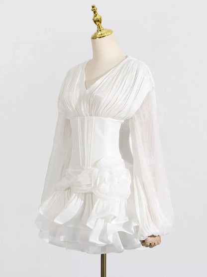 Ruffle Balloon Sleeve Mini Dress