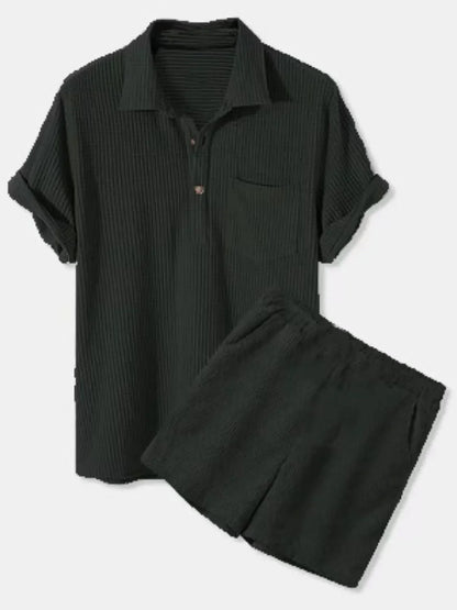 Men's Button Detail Short Sleeve Top and Shorts Set