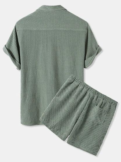Men's Button Detail Short Sleeve Top and Shorts Set