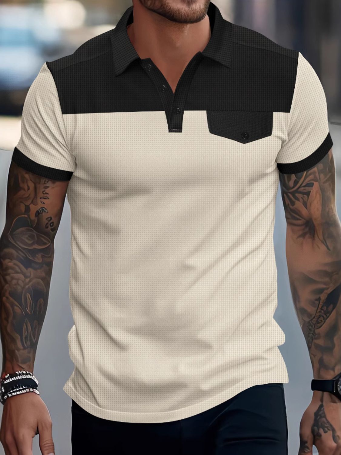 Men's Full Size Waffle-Knit Polo