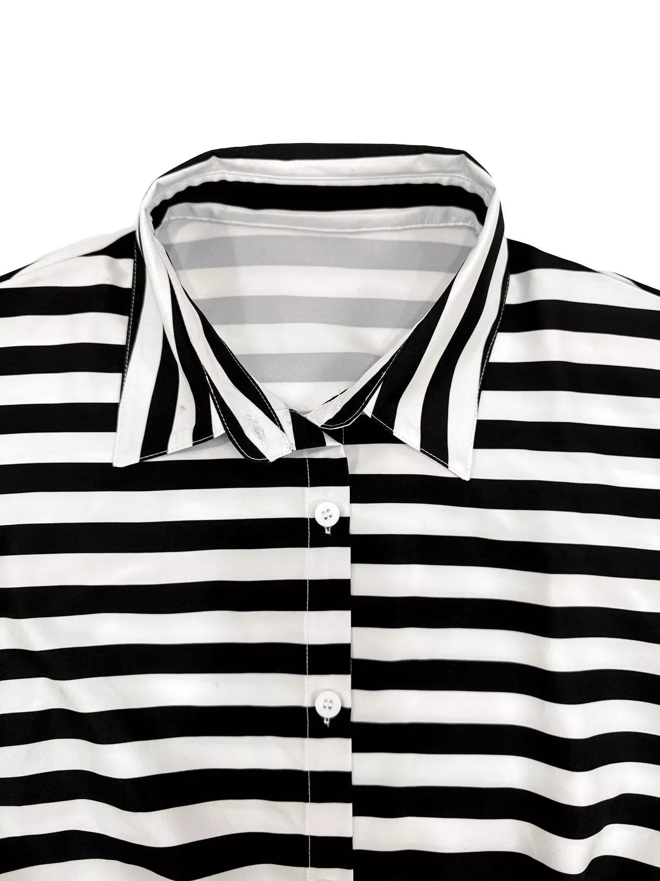 Striped Button-Up Belted Romper