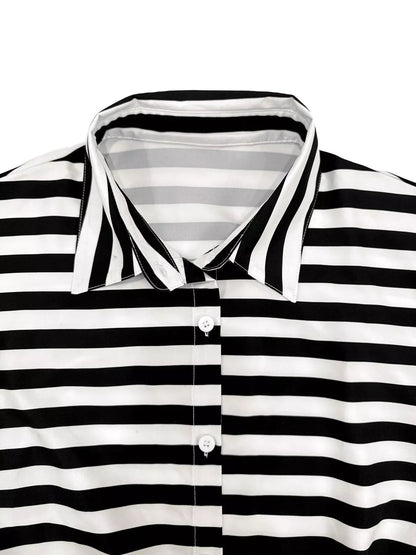 Striped Button-Up Belted Romper