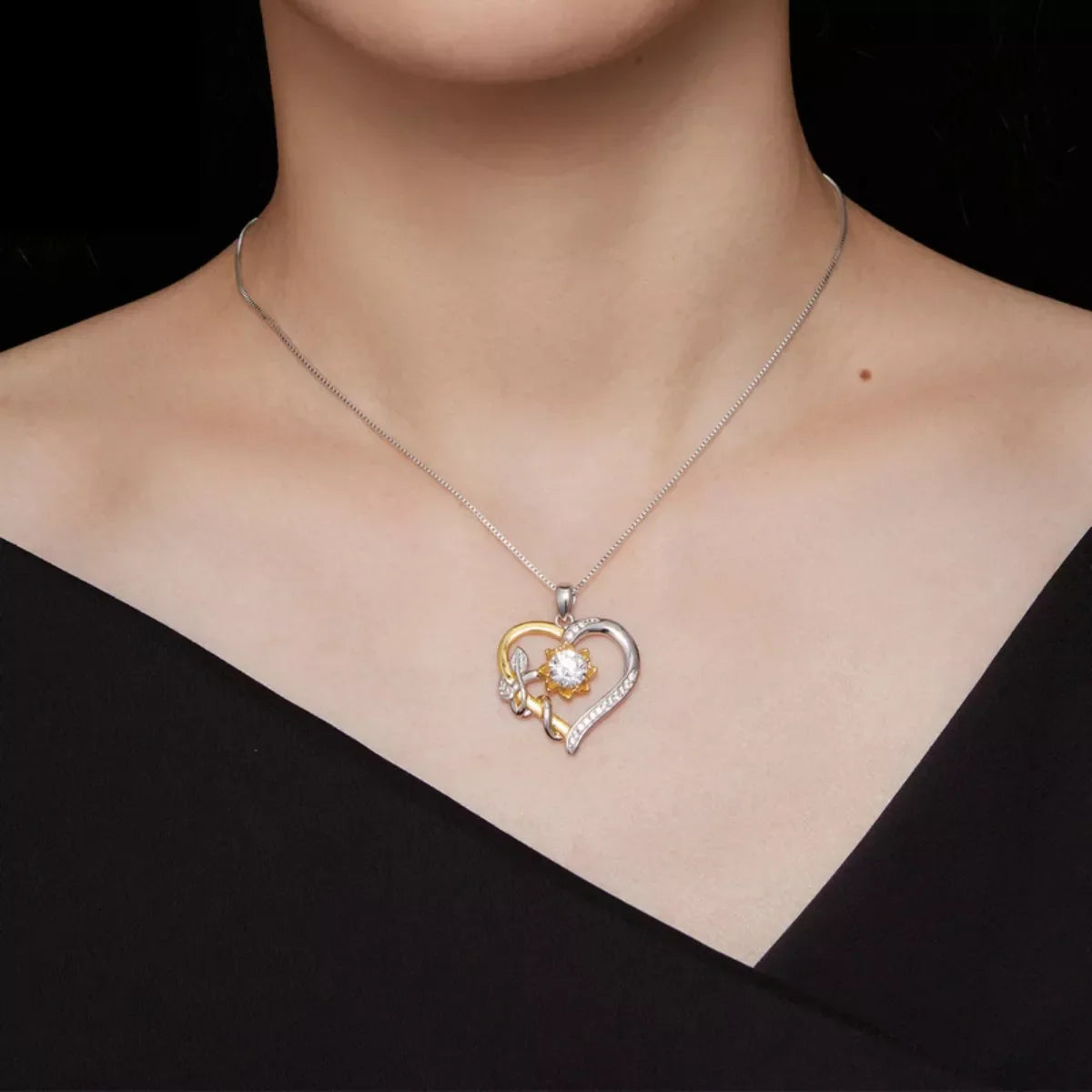 Two Tone Heart-Shaped Pendant Necklace