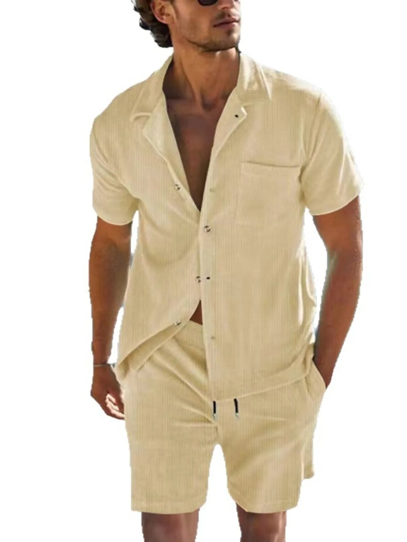 Men's Button Detail Short Sleeve Top and Shorts Set