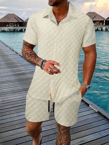 Men's Collared Neck Short Sleeve Top and Shorts Set