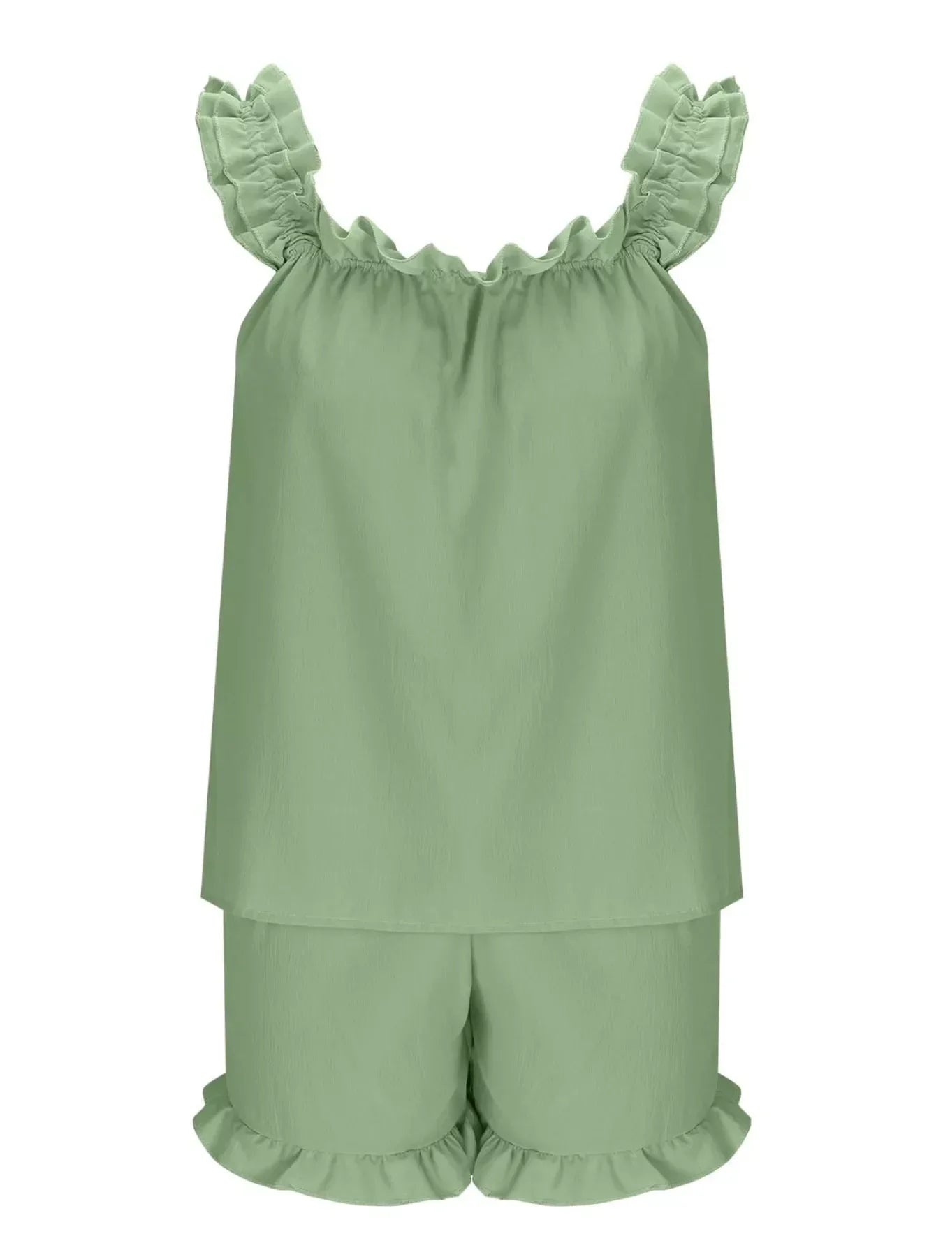 Ruffle Trim Sleeveless Top and Shorts Set