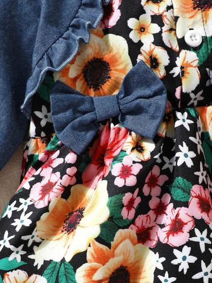 Children's Ruffled Floral Dress with Headband