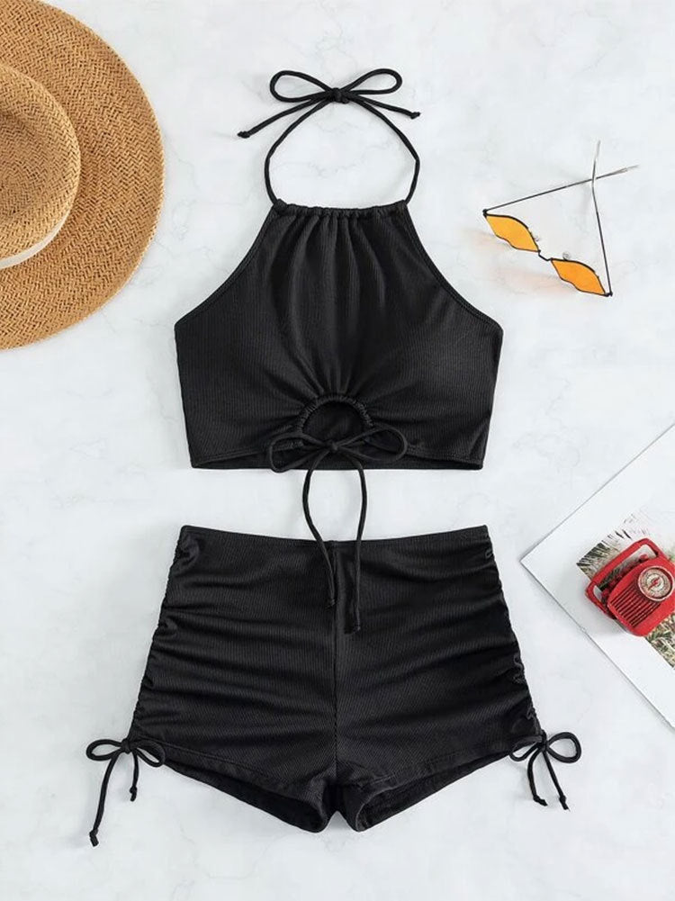 Split Swimsuit With Drawstring